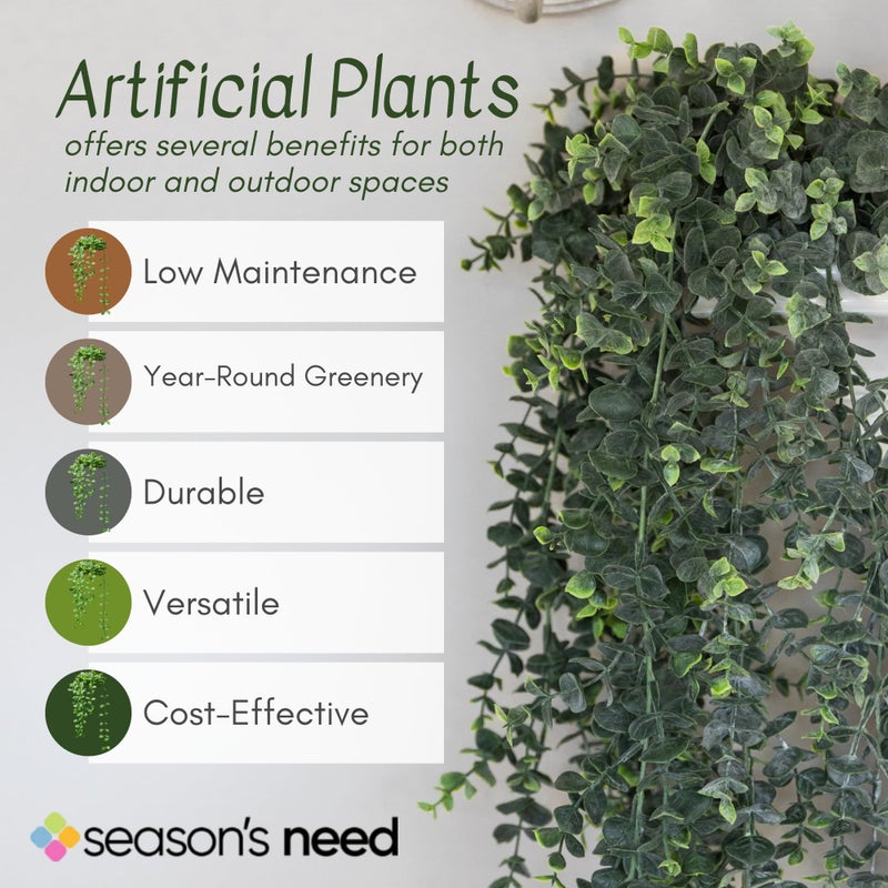 SN Decor Artificial Hanging Plants â€“ 30â€ Long Eucalyptus Greenery Bush, Fake Plant for Office Home DÃ©cor Indoor Outdoor, Wall Accent - Set of 2 (Frosted Green) - Image 5